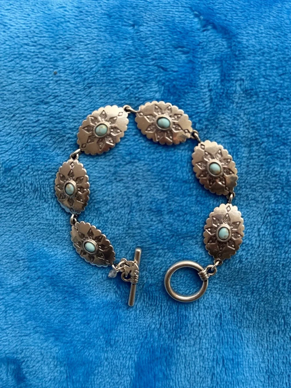 Turquoise Silver Floral-Link Bracelet - Women Jewelry